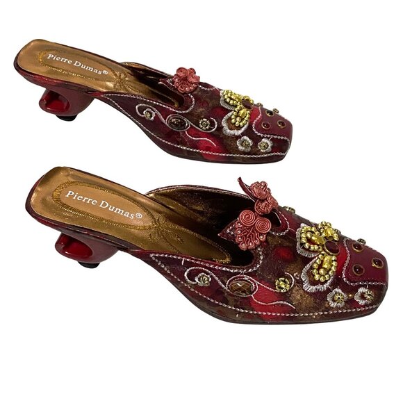 Pierre Dumas Marie Mule 8.5 Red Eastern Asian Exotic Theater Cosplay Embellished - Picture 5 of 10